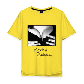 Мужская футболка хлопок Oversize с принтом Моника Белуччи в Екатеринбурге, 100% хлопок | свободный крой, круглый ворот, “спинка” длиннее передней части | monica belucci | грудь | декольте | моника | моника белучи