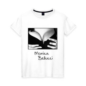 Женская футболка хлопок с принтом Моника Белуччи в Екатеринбурге, 100% хлопок | прямой крой, круглый вырез горловины, длина до линии бедер, слегка спущенное плечо | monica belucci | грудь | декольте | моника | моника белучи
