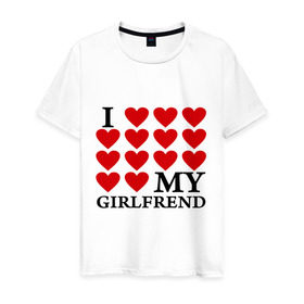 Мужская футболка хлопок с принтом I love my GirlFrend (Я люблю свою подругу) в Екатеринбурге, 100% хлопок | прямой крой, круглый вырез горловины, длина до линии бедер, слегка спущенное плечо. | (я люблю свою подругу | i love my girlfrend | подарок любимому | подарок парню | я люблю свою девушку