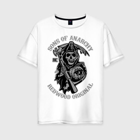 Женская футболка хлопок Oversize с принтом Sons of anarchy logo в Екатеринбурге, 100% хлопок | свободный крой, круглый ворот, спущенный рукав, длина до линии бедер
 | скелет | сыны анархии