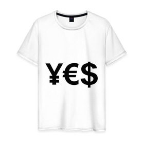 Мужская футболка хлопок с принтом YE$ в Екатеринбурге, 100% хлопок | прямой крой, круглый вырез горловины, длина до линии бедер, слегка спущенное плечо. | euro | yes | бакс | да | деньги | доллар | евро | знак доллара | йена | работы