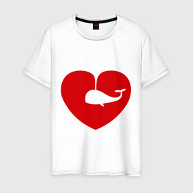Мужская футболка хлопок с принтом Кит-в-сердце в Екатеринбурге, 100% хлопок | прямой крой, круглый вырез горловины, длина до линии бедер, слегка спущенное плечо. | 