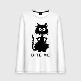 Мужской лонгслив хлопок с принтом Bite me (черный кот) в Екатеринбурге, 100% хлопок |  | киса | котенок