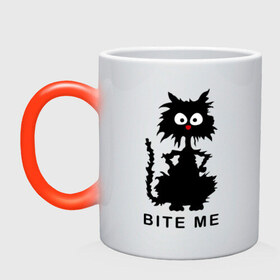 Кружка хамелеон с принтом Bite me (черный кот) в Екатеринбурге, керамика | меняет цвет при нагревании, емкость 330 мл | киса | котенок