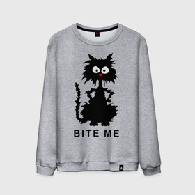 Мужской свитшот хлопок с принтом Bite me (черный кот) в Екатеринбурге, 100% хлопок |  | киса | котенок