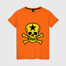 Женская футболка хлопок с принтом Череп со звездой в Екатеринбурге, 100% хлопок | прямой крой, круглый вырез горловины, длина до линии бедер, слегка спущенное плечо | зубы | череп и кости | черепок | черепушка