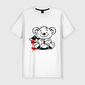 Мужская футболка премиум с принтом Мишка маньяк в Екатеринбурге, 92% хлопок, 8% лайкра | приталенный силуэт, круглый вырез ворота, длина до линии бедра, короткий рукав | животные | кровь | мишка | плюшевый мишка | ужасы
