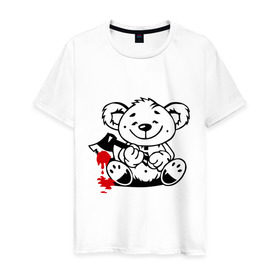 Мужская футболка хлопок с принтом Мишка маньяк в Екатеринбурге, 100% хлопок | прямой крой, круглый вырез горловины, длина до линии бедер, слегка спущенное плечо. | животные | кровь | мишка | плюшевый мишка | ужасы