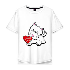 Мужская футболка хлопок Oversize с принтом Собачка с сердцем в Екатеринбурге, 100% хлопок | свободный крой, круглый ворот, “спинка” длиннее передней части | 14 feb | 14 февраля | i love you | valentines day | день влюбленных | день всех влюбленных | день святого валентина | песик | собака | собачка | я люблю тебя