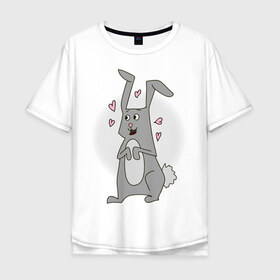 Мужская футболка хлопок Oversize с принтом Bunny в Екатеринбурге, 100% хлопок | свободный крой, круглый ворот, “спинка” длиннее передней части | 14 feb | 14 февраля | влюбленным | день святого валентина | зайчик | заяц | любовь | парные