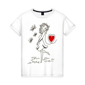 Женская футболка хлопок с принтом Player woman в Екатеринбурге, 100% хлопок | прямой крой, круглый вырез горловины, длина до линии бедер, слегка спущенное плечо | 14 feb | 14 февраля | влюбленным | девушка | день святого валентина | любовь | парные | плеер