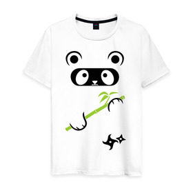 Мужская футболка хлопок с принтом Panda ninja в Екатеринбурге, 100% хлопок | прямой крой, круглый вырез горловины, длина до линии бедер, слегка спущенное плечо. | panda | бамбуковая панда | панда ниндзя