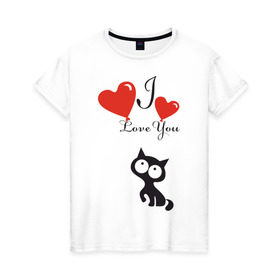 Женская футболка хлопок с принтом Люблю котёнка в Екатеринбурге, 100% хлопок | прямой крой, круглый вырез горловины, длина до линии бедер, слегка спущенное плечо | 