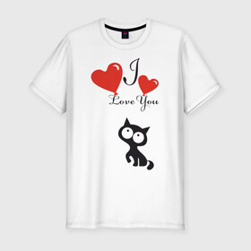 Мужская футболка премиум с принтом Люблю котёнка в Екатеринбурге, 92% хлопок, 8% лайкра | приталенный силуэт, круглый вырез ворота, длина до линии бедра, короткий рукав | 