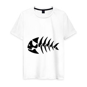 Мужская футболка хлопок с принтом Рыба-пират в Екатеринбурге, 100% хлопок | прямой крой, круглый вырез горловины, длина до линии бедер, слегка спущенное плечо. | Тематика изображения на принте: скелет