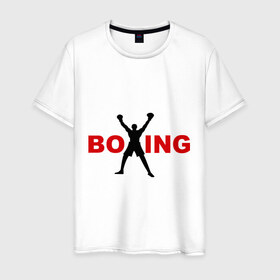 Мужская футболка хлопок с принтом Boxing! в Екатеринбурге, 100% хлопок | прямой крой, круглый вырез горловины, длина до линии бедер, слегка спущенное плечо. | бокс | боксер | боксировать | перчатки | спорт | спортсмен