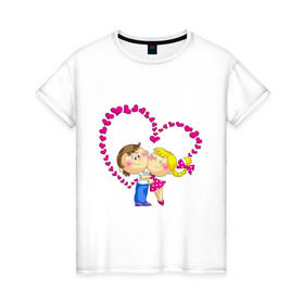 Женская футболка хлопок с принтом Валентинка - Это любовь в Екатеринбурге, 100% хлопок | прямой крой, круглый вырез горловины, длина до линии бедер, слегка спущенное плечо | 