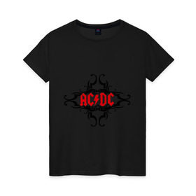 Женская футболка хлопок с принтом AC/DC в Екатеринбурге, 100% хлопок | прямой крой, круглый вырез горловины, длина до линии бедер, слегка спущенное плечо | ac dc | acdc | acds | acdsee | asds | heavy metal | metal | rock | trash metal | метал | металл | рок | рок группа | трэш метал | хеви метал | эйсидиси