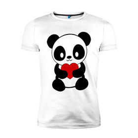 Мужская футболка премиум с принтом Пандочка с сердцем в Екатеринбурге, 92% хлопок, 8% лайкра | приталенный силуэт, круглый вырез ворота, длина до линии бедра, короткий рукав | панда