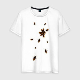 Мужская футболка хлопок с принтом Тараканы в Екатеринбурге, 100% хлопок | прямой крой, круглый вырез горловины, длина до линии бедер, слегка спущенное плечо. | животные | насекомые | таракан | тараканы