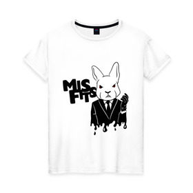 Женская футболка хлопок с принтом Кролик misfits в Екатеринбурге, 100% хлопок | прямой крой, круглый вырез горловины, длина до линии бедер, слегка спущенное плечо | misfits