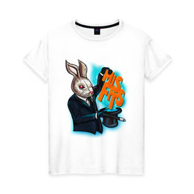 Женская футболка хлопок с принтом Кролик-психопат в Екатеринбурге, 100% хлопок | прямой крой, круглый вырез горловины, длина до линии бедер, слегка спущенное плечо | misfits
