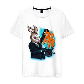 Мужская футболка хлопок с принтом Кролик-психопат в Екатеринбурге, 100% хлопок | прямой крой, круглый вырез горловины, длина до линии бедер, слегка спущенное плечо. | misfits