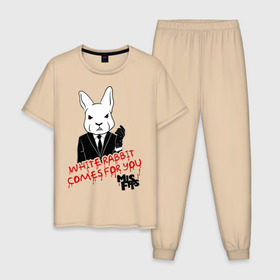 Мужская пижама хлопок с принтом Rabbit misfits в Екатеринбурге, 100% хлопок | брюки и футболка прямого кроя, без карманов, на брюках мягкая резинка на поясе и по низу штанин
 | Тематика изображения на принте: misfits