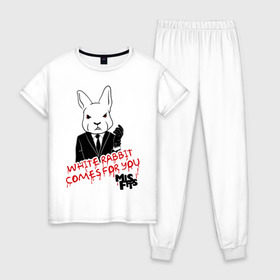 Женская пижама хлопок с принтом Rabbit misfits в Екатеринбурге, 100% хлопок | брюки и футболка прямого кроя, без карманов, на брюках мягкая резинка на поясе и по низу штанин | misfits