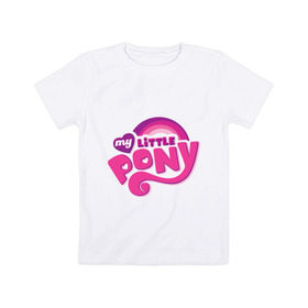 Детская футболка хлопок с принтом My little pony logo в Екатеринбурге, 100% хлопок | круглый вырез горловины, полуприлегающий силуэт, длина до линии бедер | Тематика изображения на принте: my little pony | my little pony logo | pony | детские | мой маленький пони | пони