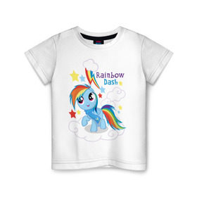 Детская футболка хлопок с принтом Rainbow Dash в Екатеринбурге, 100% хлопок | круглый вырез горловины, полуприлегающий силуэт, длина до линии бедер | dash | pony | rainbow | rainbow dash | детские | мой маленький пони | пони