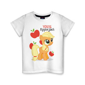 Детская футболка хлопок с принтом Young Applejack в Екатеринбурге, 100% хлопок | круглый вырез горловины, полуприлегающий силуэт, длина до линии бедер | 