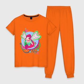 Женская пижама хлопок с принтом WinX - Рокси в Екатеринбурге, 100% хлопок | брюки и футболка прямого кроя, без карманов, на брюках мягкая резинка на поясе и по низу штанин | roxy | win x | winx | винкс | детские | детям | для детей | рокси | феи