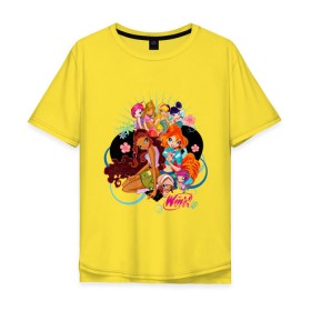 Мужская футболка хлопок Oversize с принтом Подружки WinX в Екатеринбурге, 100% хлопок | свободный крой, круглый ворот, “спинка” длиннее передней части | win x | winx | винкс | детские | детям | для детей | подружки | феи