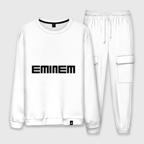 Мужской костюм хлопок с принтом Eminem black logo в Екатеринбурге, 100% хлопок | на свитшоте круглая горловина, мягкая резинка по низу. Брюки заужены к низу, на них два вида карманов: два “обычных” по бокам и два объемных, с клапанами, расположенные ниже линии бедра. Брюки с мягкой трикотажной резинкой на поясе и по низу штанин. В поясе для дополнительного комфорта — широкие завязки | хип хоп