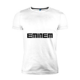 Мужская футболка премиум с принтом Eminem black logo в Екатеринбурге, 92% хлопок, 8% лайкра | приталенный силуэт, круглый вырез ворота, длина до линии бедра, короткий рукав | хип хоп