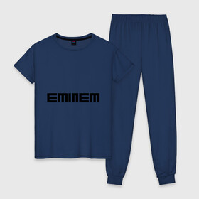 Женская пижама хлопок с принтом Eminem black logo в Екатеринбурге, 100% хлопок | брюки и футболка прямого кроя, без карманов, на брюках мягкая резинка на поясе и по низу штанин | хип хоп