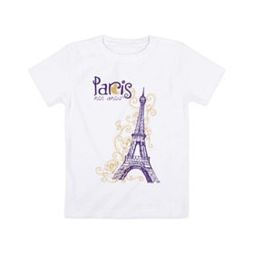 Детская футболка хлопок с принтом Paris mon amour в Екатеринбурге, 100% хлопок | круглый вырез горловины, полуприлегающий силуэт, длина до линии бедер | paris | paris mon amour | париж | париж любовь моя