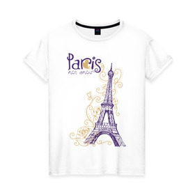 Женская футболка хлопок с принтом Paris mon amour в Екатеринбурге, 100% хлопок | прямой крой, круглый вырез горловины, длина до линии бедер, слегка спущенное плечо | paris | paris mon amour | париж | париж любовь моя