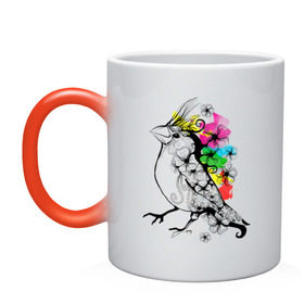 Кружка хамелеон с принтом Birdie в Екатеринбурге, керамика | меняет цвет при нагревании, емкость 330 мл | Тематика изображения на принте: 8 марта | подарок | птица | птичка | разноцветные | цветы