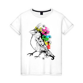 Женская футболка хлопок с принтом Birdie в Екатеринбурге, 100% хлопок | прямой крой, круглый вырез горловины, длина до линии бедер, слегка спущенное плечо | 8 марта | подарок | птица | птичка | разноцветные | цветы