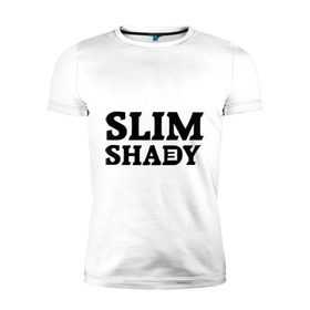 Мужская футболка премиум с принтом Slim shady. E в Екатеринбурге, 92% хлопок, 8% лайкра | приталенный силуэт, круглый вырез ворота, длина до линии бедра, короткий рукав | eminem | slim shady | зарубежный рэп | музыка | репчик | рэп | эминем