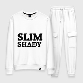 Женский костюм хлопок с принтом Slim shady. E в Екатеринбурге, 100% хлопок | на свитшоте круглая горловина, мягкая резинка по низу. Брюки заужены к низу, на них два вида карманов: два 