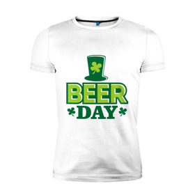 Мужская футболка премиум с принтом Beer day в Екатеринбурге, 92% хлопок, 8% лайкра | приталенный силуэт, круглый вырез ворота, длина до линии бедра, короткий рукав | Тематика изображения на принте: patricks day | saint patricks day | день патрика | день святого патрика | клевер | четырехлистный клевер
