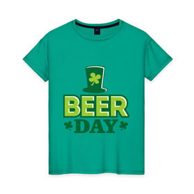 Женская футболка хлопок с принтом Beer day в Екатеринбурге, 100% хлопок | прямой крой, круглый вырез горловины, длина до линии бедер, слегка спущенное плечо | patricks day | saint patricks day | день патрика | день святого патрика | клевер | четырехлистный клевер