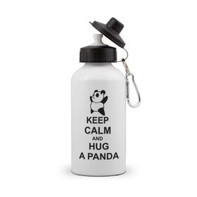 Бутылка спортивная с принтом keep calm and hug a panda в Екатеринбурге, металл | емкость — 500 мл, в комплекте две пластиковые крышки и карабин для крепления | панда