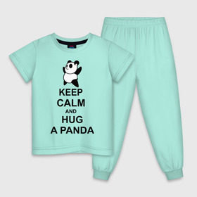 Детская пижама хлопок с принтом keep calm and hug a panda в Екатеринбурге, 100% хлопок |  брюки и футболка прямого кроя, без карманов, на брюках мягкая резинка на поясе и по низу штанин
 | панда