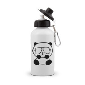 Бутылка спортивная с принтом панда в очках авиатор в Екатеринбурге, металл | емкость — 500 мл, в комплекте две пластиковые крышки и карабин для крепления | панда