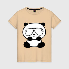 Женская футболка хлопок с принтом панда в очках авиатор в Екатеринбурге, 100% хлопок | прямой крой, круглый вырез горловины, длина до линии бедер, слегка спущенное плечо | панда