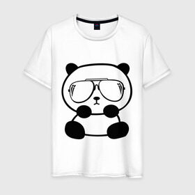 Мужская футболка хлопок с принтом панда в очках авиатор в Екатеринбурге, 100% хлопок | прямой крой, круглый вырез горловины, длина до линии бедер, слегка спущенное плечо. | панда
